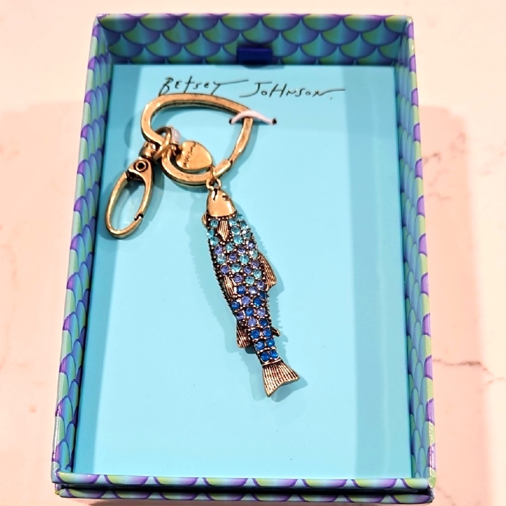 Betsey Johnson Blue and Gold Fish Keychain